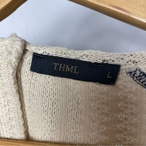 THML Mixed Media Babydoll Knit Floral Blue & Cream Long Sleeve Mini Dress - Picture 7 of 7